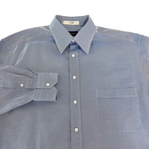 Canali Mens Blue White Micro Stripe Dress Shirt 16.5 42 Made in Italy